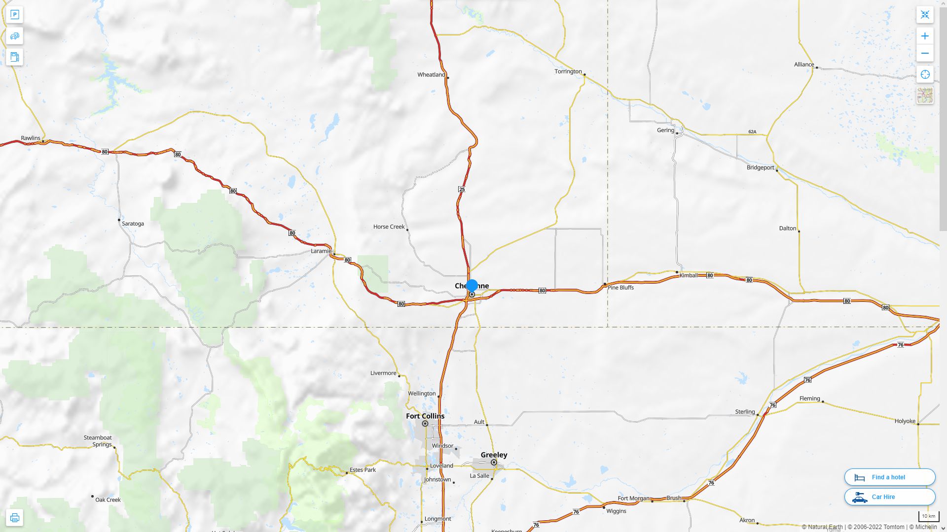 Cheyenne Wyoming Highway and Road Map